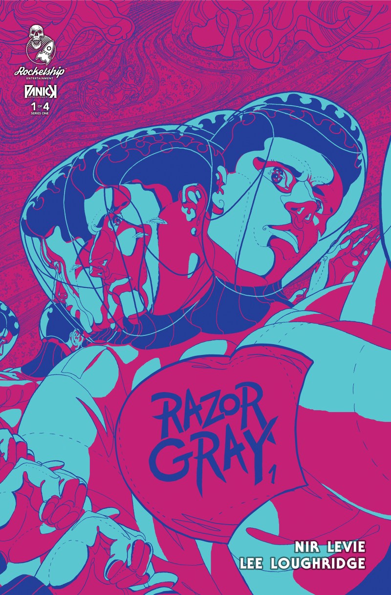 Cover of two characters Razor Gray Issue 1 Cover A in blue and pink tones.